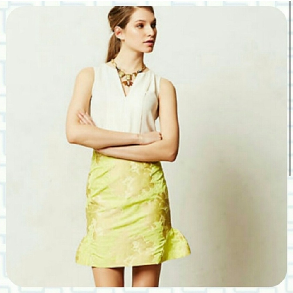 Anthropologie Leifsdottir Skirt Neon Yellow, Fully lined with Crinoline,